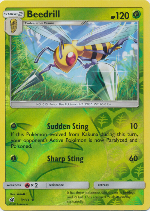 Pokemon - Beedrill - 3/111 - Rare - Reverse Holo - Sun & Moon Crimson Invasion -