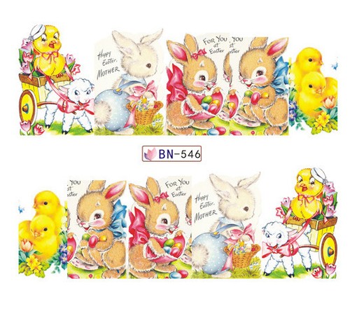 Happy Easter! Nail Stickers Water Transfer Spring Bunny Egg Basket Bird Blessing - Picture 6 of 10