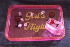 Girl's Night Dice game set Tray cup acrylic dice Glows in the dark Handmade