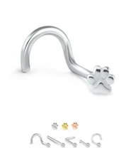 316L Surgical Steel Straight Screw LBend Nose Bone Stud Ring Paw Print 20G