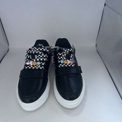 Justice Girl Sneakers Size 1  Black &Black With Decorative Charm
