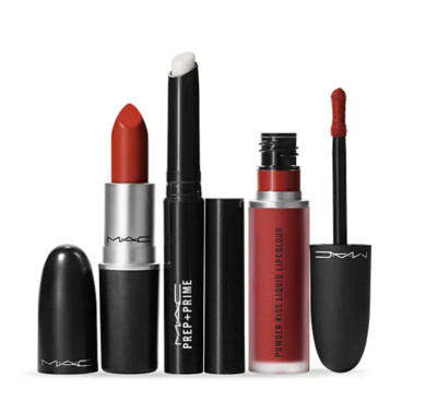 MAC Best Kept Secret Lip Set & Cosmetics Bag CHILI Devoted Lipstick Prep Liquid 