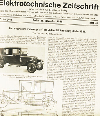 E-Autos Reports 1. Radios in: ''Elektrotechnische Z.'' 1926 New York Metro- BERLIN