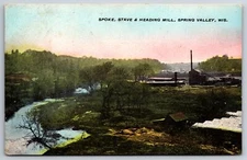 Spring Valley Wisconsin~Spoke Stave & Heading Mill Birdseye View~River~1909 PC