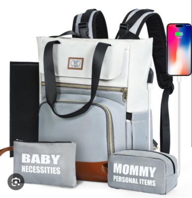 NEW Lekebaby Baby Changing Bag Backpack, Nappy Changing Backpack in  Grey/tan UK