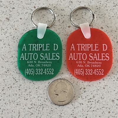 Lot of 2 A Triple D Auto Sales Ada Oklahoma Keychains Key Rings #