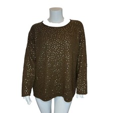LINEA Louis Dell OLio Silk Angora Blend Sequin Sweater Size 3X Brown Sparkle Top