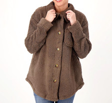 Koolaburra By Ugg Brushed Back Sherpa Cozy Shacket- Dark Oak, Medium (a504342)