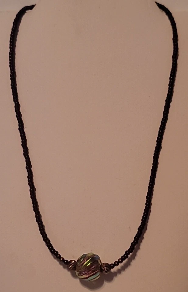 Collar artesanal de plata de ley 925 y vidrio murano arco iris cuentas 18" Foto 2 de 4