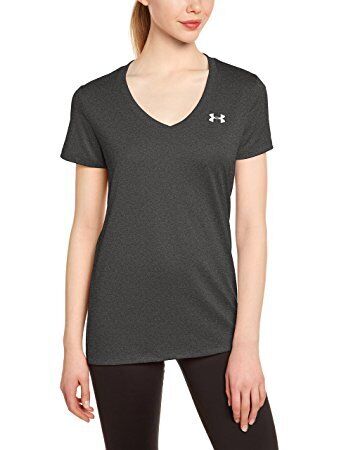Under Armour Womens Tech V-Neck - XS - Carbon Heather/Metallic Silver - Picture 1 of 2