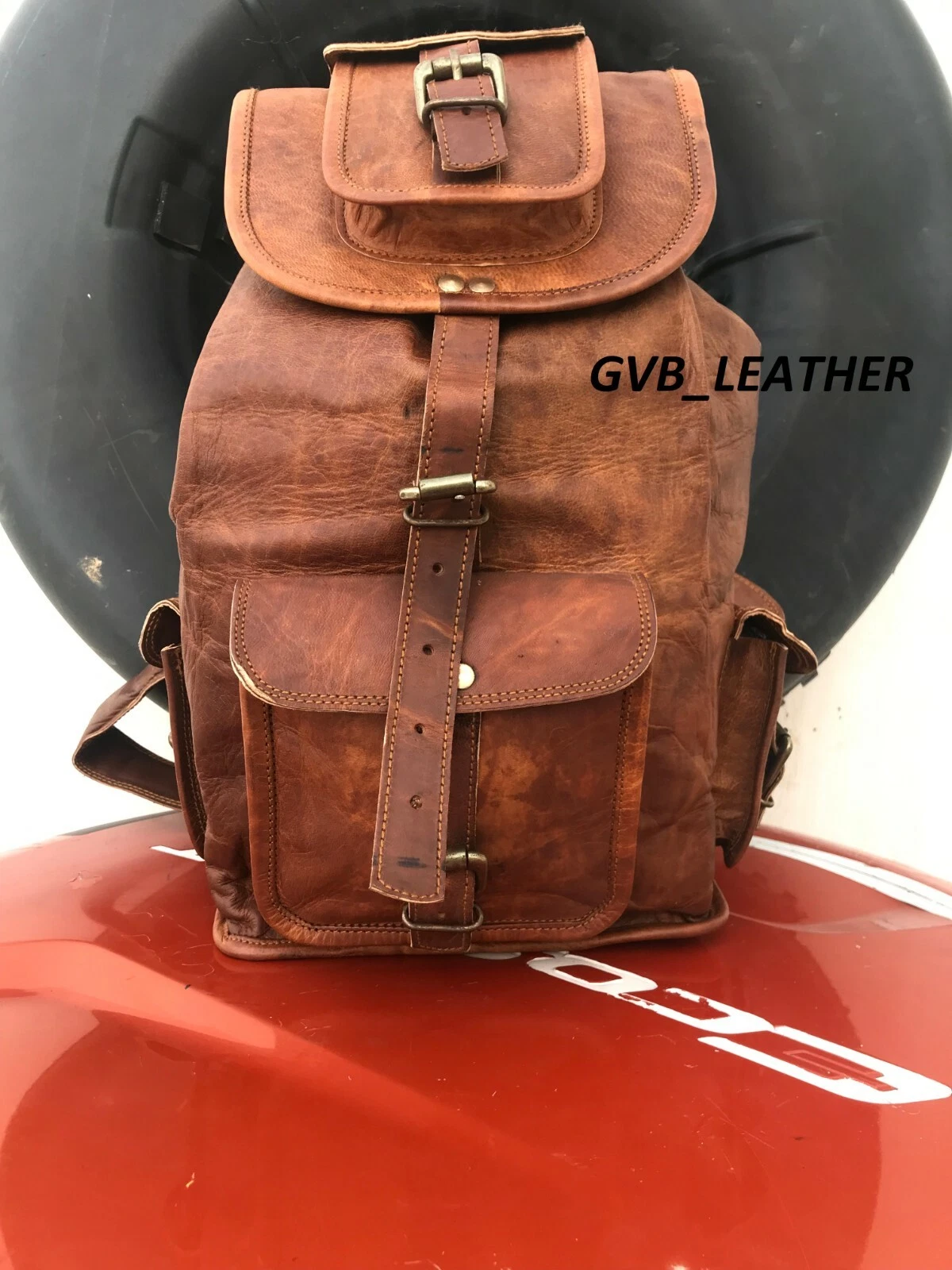 20" Handmade Genuine Leather Unisex Backpack Laptop Portable Rucksack Travel Bag