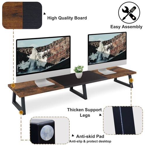 42 inch Extra Long Monitor Riser with Storage Dual Monitor Stand with Metal Legs - Picture 4 of 8
