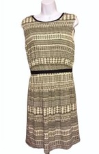 Ann Taylor LOFT Small Cream Black Sleeveless Dress Sheath Dress Career