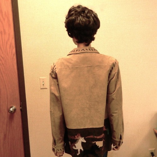 Quacker Factory, Sandy Brown Leather Jacket, Horse Art, Polyester Lining, Size M - Picture 2 of 9