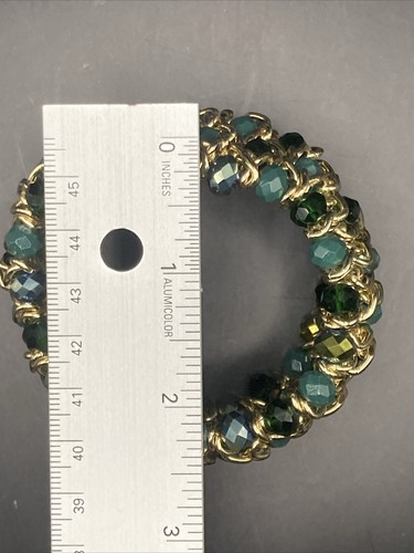 Bracciale Costume Grosso Largo Spessore Tono Oro Maglia Elastico Strass Perline - Foto 6 di 7