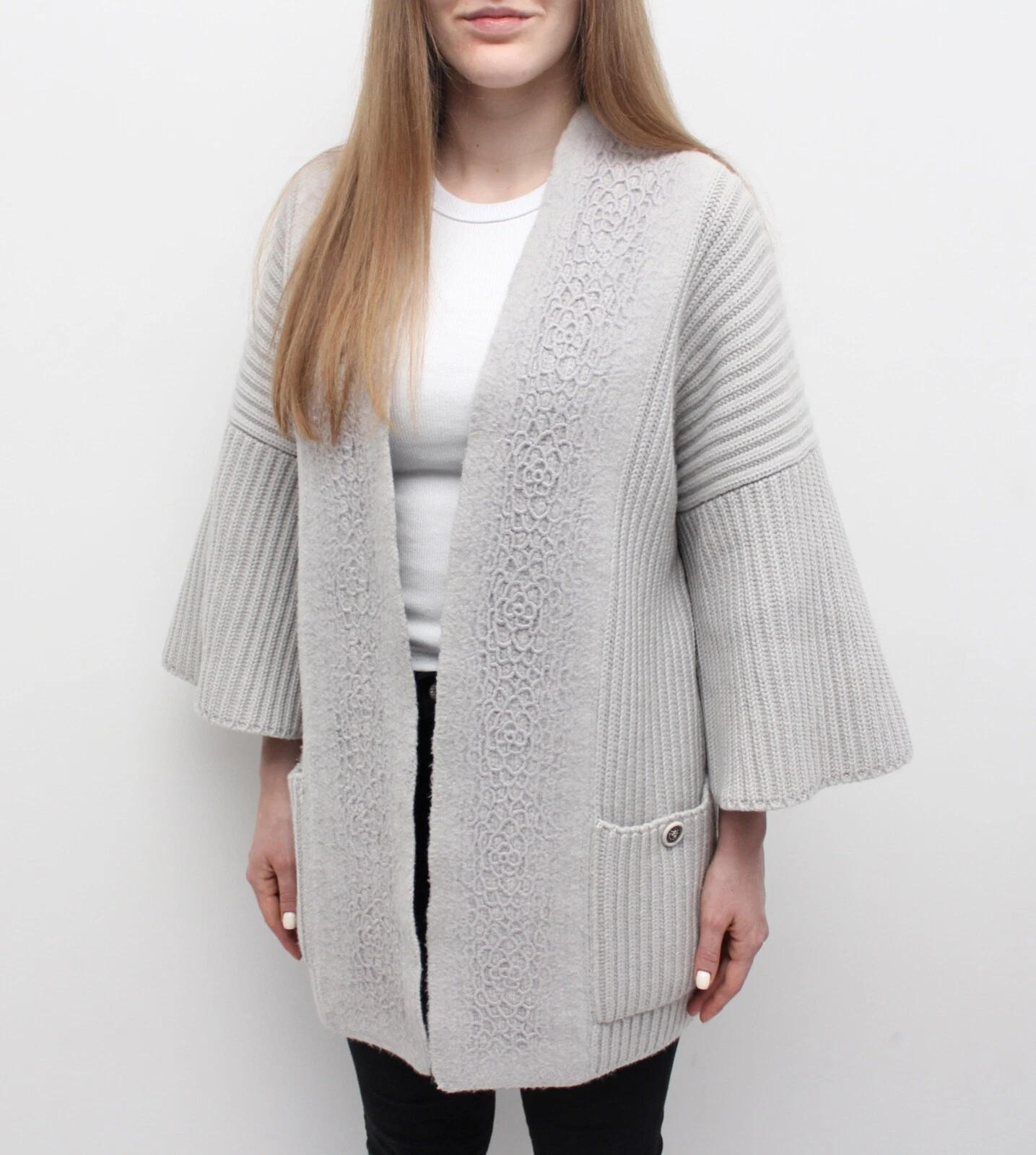 Kimono Donna CHANEL 100% Cashmere Maglia Aperta Cardigan RARA made in ITALY