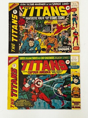 Fantastic Four Captain America THE TITANS #27 28 UK Marvel Comic Lot Marvelmania