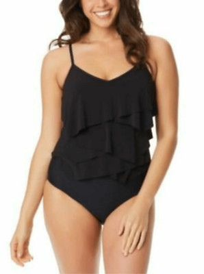 Beyond Control Black Tiered One-Piece Swimsuit Solid Citizen Size 12