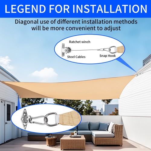 Heavy Duty Sun Shade Sail Garden Patio Awning Canopy 98% UV Block Waterproof Kit - Picture 63 of 79