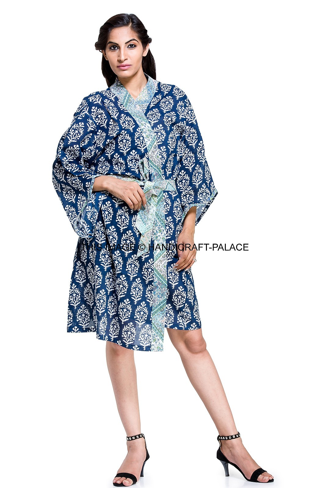 Mujer Flores 100% Algodón Verano Waffle Albornoz/Bata Indio Kimono