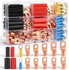 130PCS Battery Cable Ends AWG 2 4 6 8 10 12 14 16 Gauge Copper W Color: 130PCS