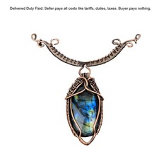 Copper Labradorite Stone Chain Boho Wire Wrapped Mother Elegant Necklace Jewelry