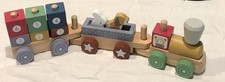 Wooden Stacking Train, Classic Toy Learning Shapes Colors, Numbers. Engine