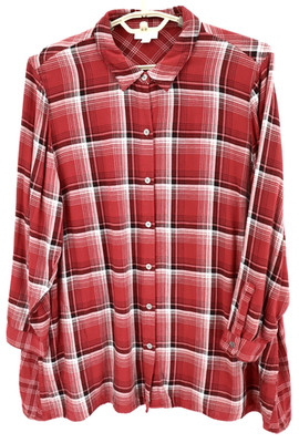 J. JILL Women's Light Rayon Shirt Long Sleeve Plaid Pocket Multicolor XLP PETITE