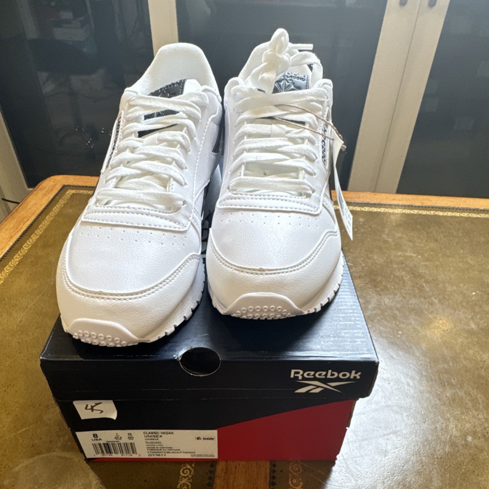 Reebok Classic Leather Vegan White Black GY3611 Low Top Athletic Sneakers thumbnail 2