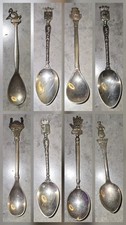 8 Vintage Silver Crest Engraved Souvenir Spoons See Photos For Detail/Condition
