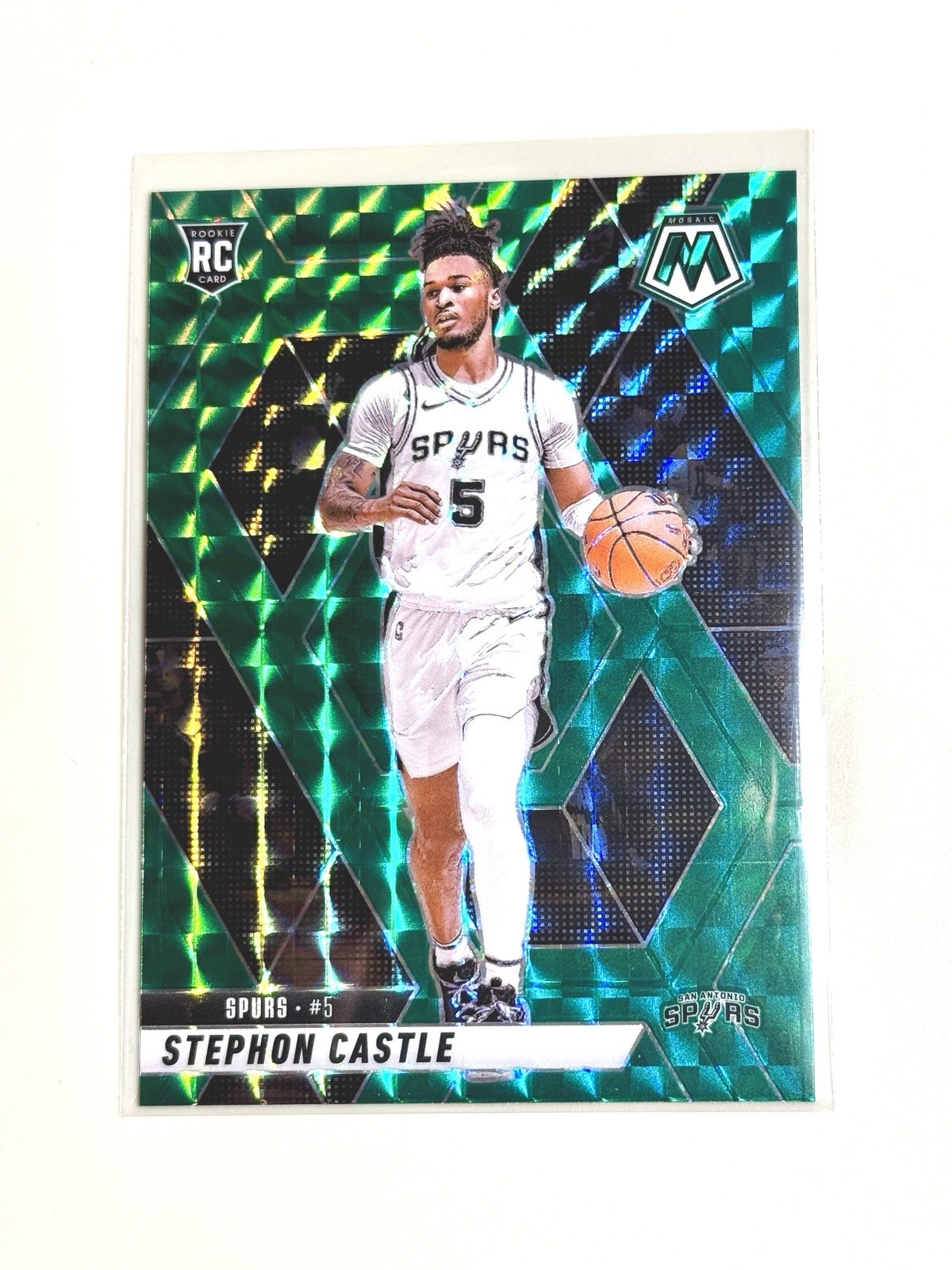 2024-25 Panini Mosaic Stephon Castle #236 Green Mosaic Prizm RC - Spurs