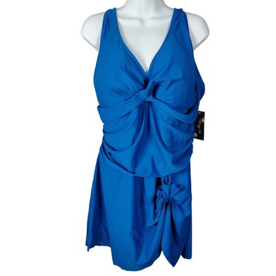 Blooming Jelly Blue Swim Dress Plus Size 3XL Twist Front V-Neck One Piece NWT