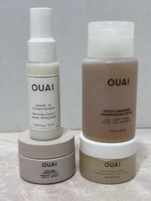 OUAI Hair Care 4 Piece Set Detox Shampoo Leave-in Conditioner Hair & Scalp Scrub