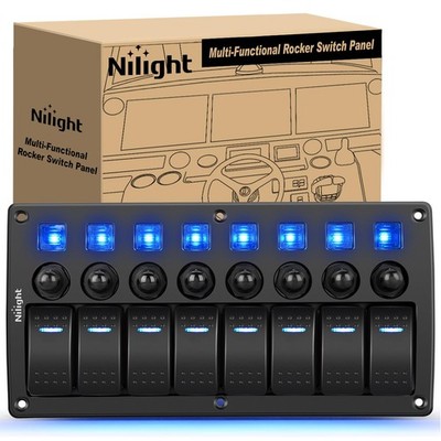 Nilight 8 Gang Rocker Switch Panel Waterproof Pre-Wired Marine with Resettable C