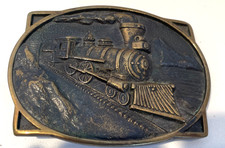 Vintage 1978 Solid Brass Old Time Steam Locomotive Train Belt Buckle