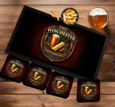Artylicious Winchester Bar Runner Matte & Bierglas Pint Untersetzer