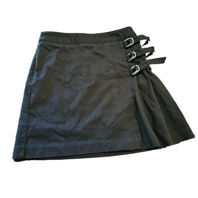 Black Mini Skirt Punk Buckle Pleated Detail Emo Scene Goth Skirt 26'' waist