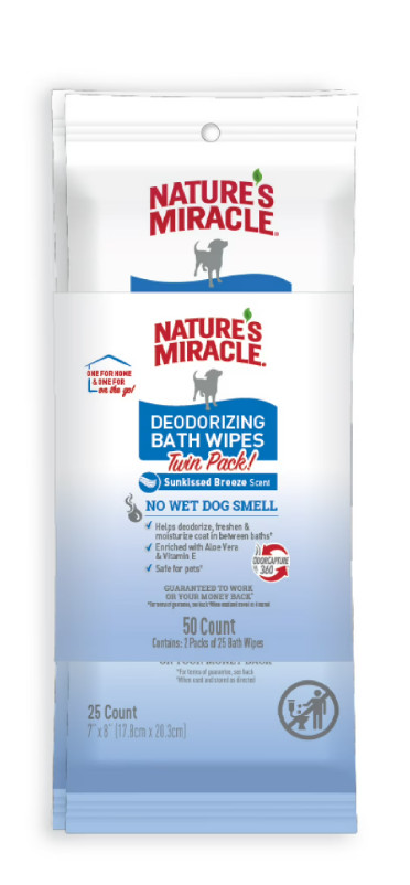 Nature's Miracle Deodorizing Bath Wipes for Dogs, Sunkissed 