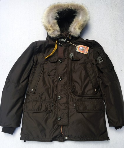 PARAJUMPERS Mens Kodiak Jacket Size L Large Brown Down Slim Parka Waterproof NEW