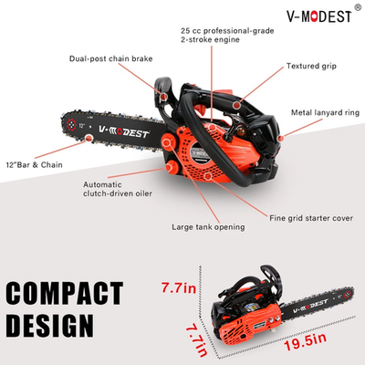 V-MODEST 2511 Top Handle Gas Chainsaw 12 INCH Bar 25cc 2-Stroke