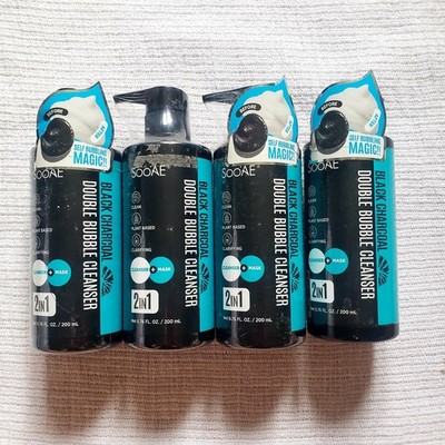 Lot of 4 Soo'AE Purifying Black Charcoal Double 2in1 Cleanser & Mask 6.76oz NEW