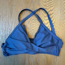 Blue Twist Front Bikini Top Swimsuit Criss Cross Halter Neck