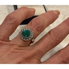 Emerald Ring 2.00ct Genuine Solitaire Sterling Silver Ornate Detailing Size 6.75