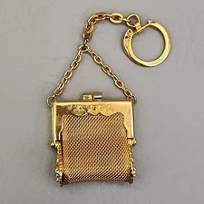 Mesh Coin Purse Keychain Mini Bag MO BPA Gold Tone Chatelaine