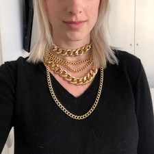 Gold Color Necklace Multi Layer Thick Link Chain Statement Women Jewelry