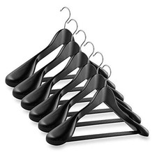 - 6 Wide Shoulder Wooden Suit Hangers - Premium Lotus Wood, Non-Slip Black