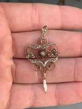 9ct Gold Baroque Pearl Seed Pearl Pendant/ Brooch 1890s Victorian Art Nouveau