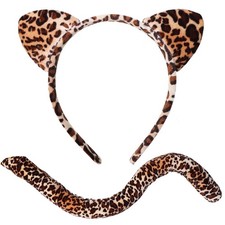 Cheetah Costume Accessories Set- Leopard Cat Ears Headband One Size,