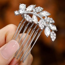Crystal Bride Wedding Hair Comb Leaf Bridal Headpieces Rhinestone silver leaf
