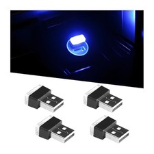 4PCS/Set USB LED Car Interior Atmosphere Lamp, Portable Mini Vehicle LED Blue